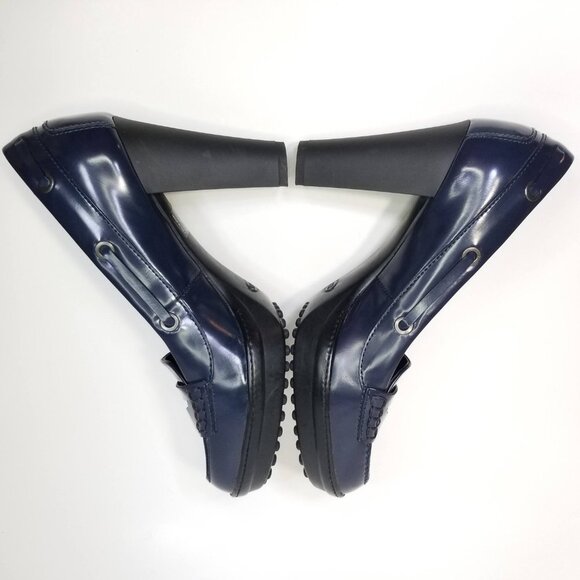 Tod's Women's Patent Leather Penny Loafer Pumps Blue Size EU 35/US 5 block heel - Picture 6 of 15